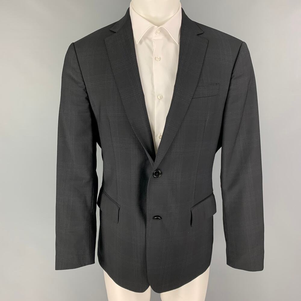 JOHN VARVATOS Size 40 Black Plaid Wool Notch Lapel Sport Coat